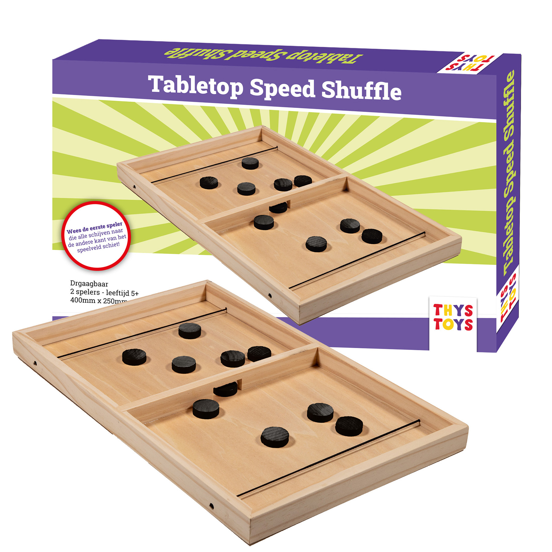 Slingpuck - Speed Shuffle - Sjoelbak Klein met Pucks - Houten Bordspel met Pucks - 40 cm