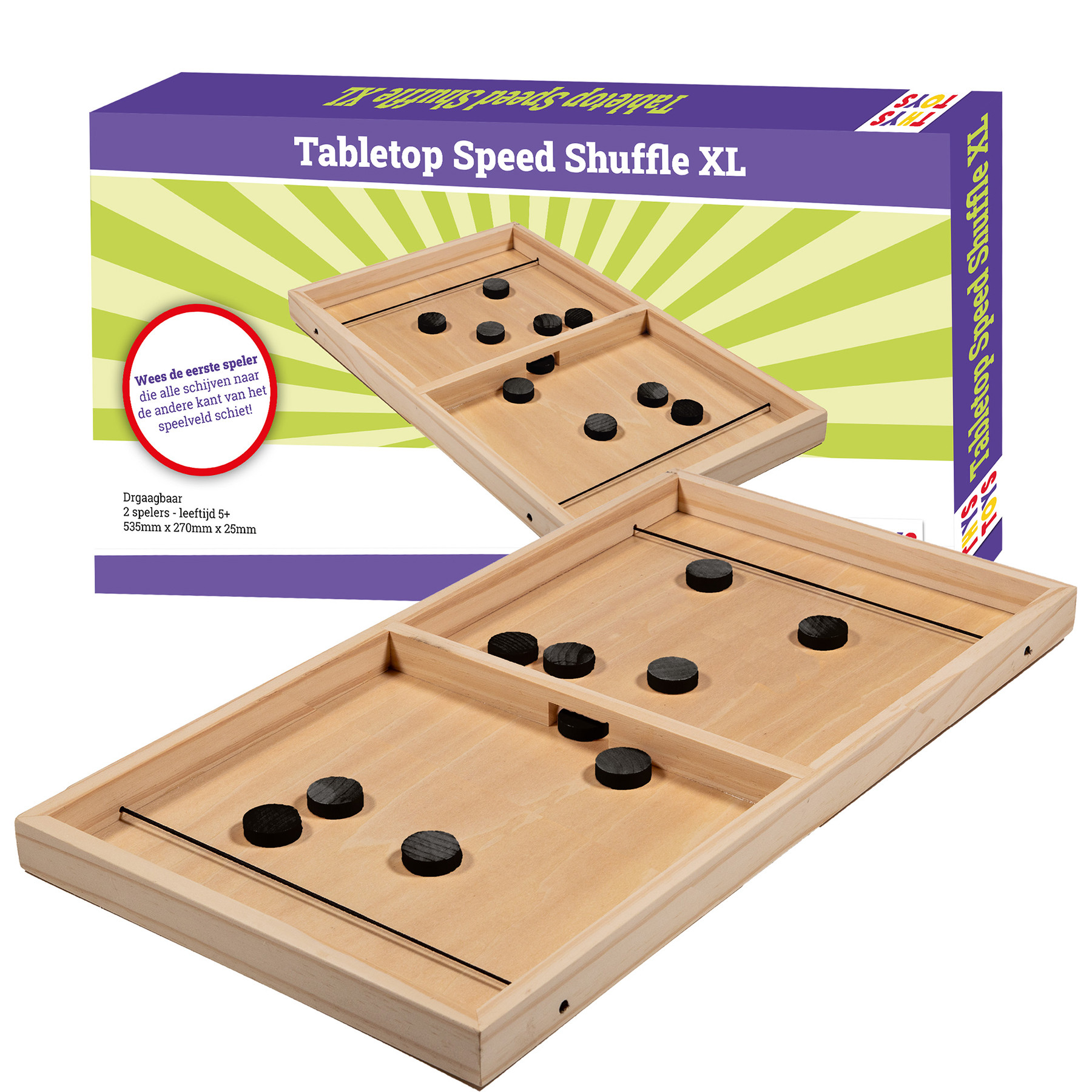 Slingpuck XL - Tabletop Speed Shuffle - Sjoelbak Klein met Pucks - Houten Bordspel - 53,5 cm 