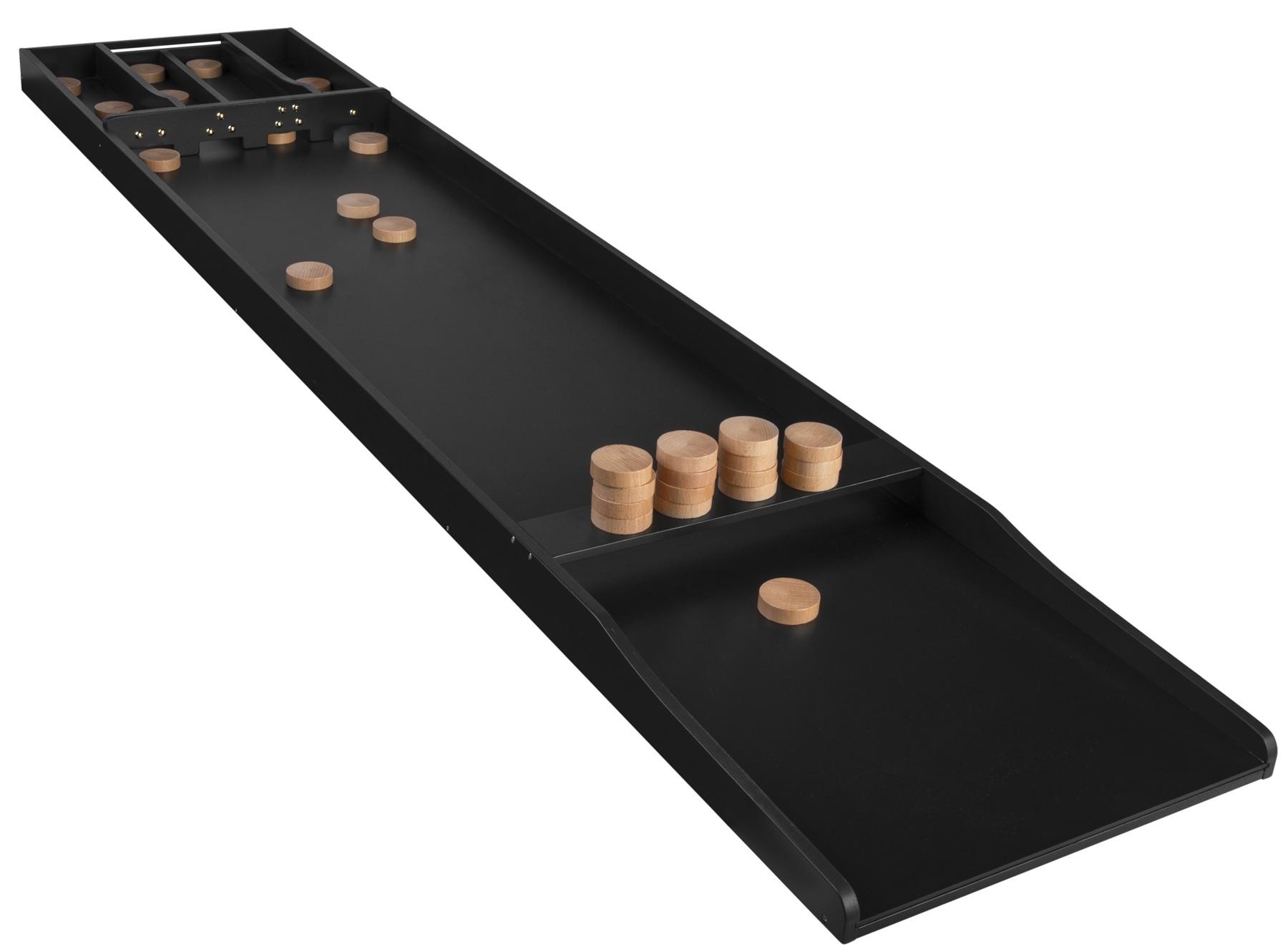 Longfield Sjoelbak Advanced - Black Limited Edition - 200 cm Wedstrijdsjoelbak - met 30 Sjoelstenen - Zwarte Sjoelbak