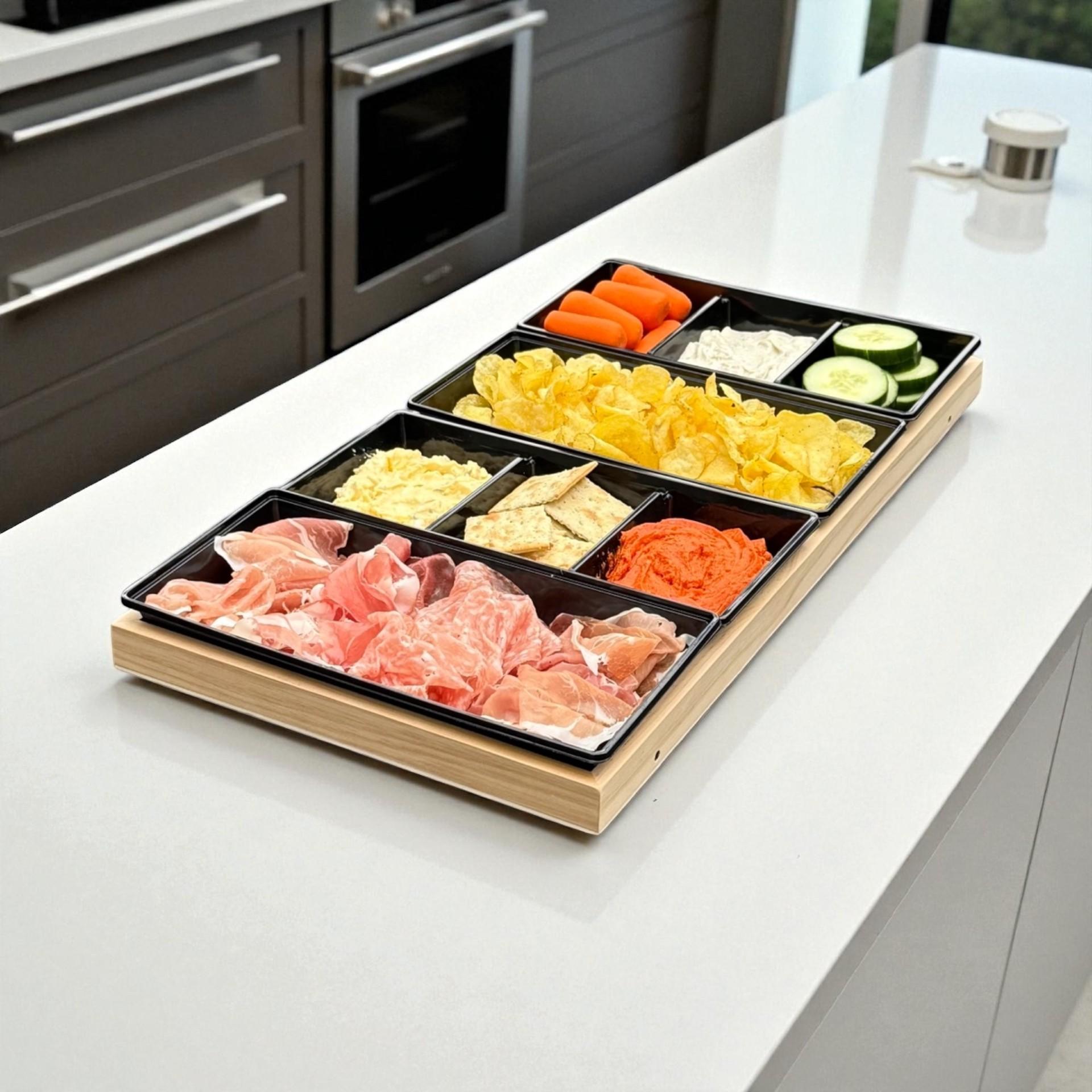 BorrelSjoelbak - Speed Shuffle XL 53 cm Hapjesplank met Uitneembare Bakjes - Borrelplank - Borrelbak